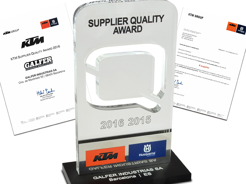 Galfer recibe el “KTM Supplier Quality Award”