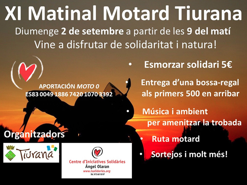 El próximo 2 de septiembre, XI Matinal Motard en Tiurana (Lleida)