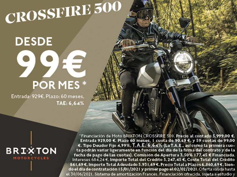 La Brixton Crossfire 500, por solo 99 euros al mes