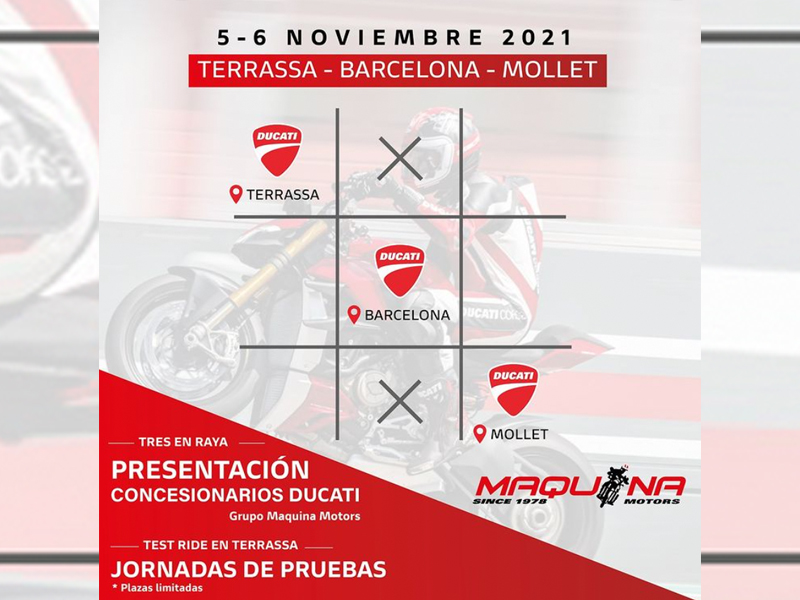 Maquina Motors presenta los días 5 y 6 de noviembre tres nuevos espacios Ducati