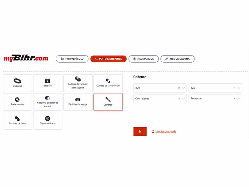 Nuevo buscador de piezas y recambios por medidas en mybihr.com